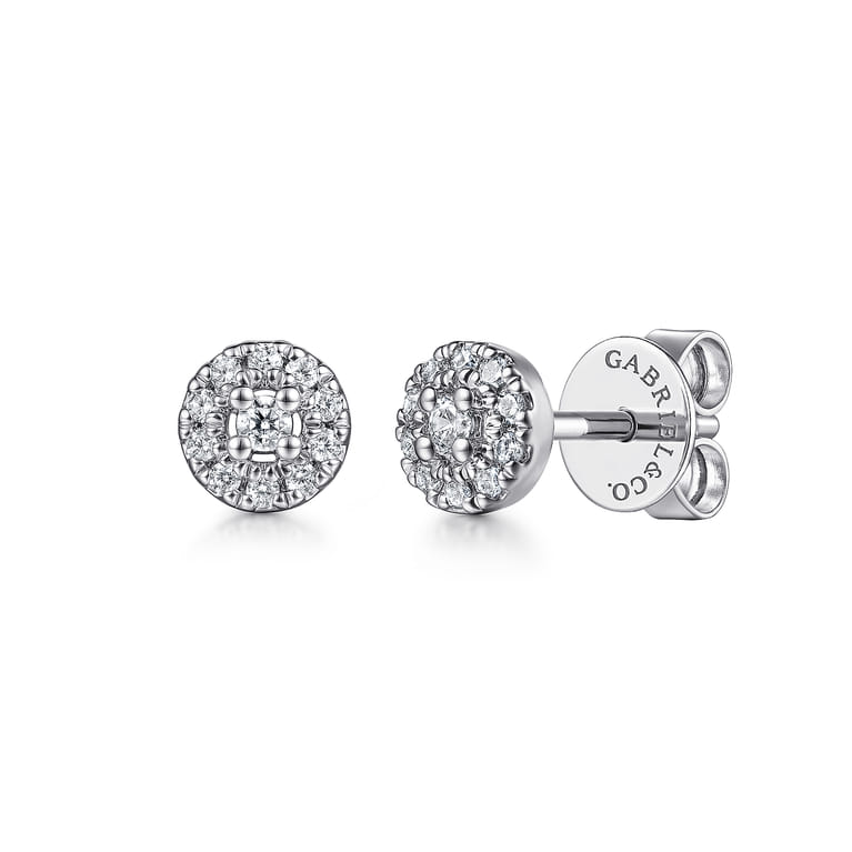 14K White Gold Diamond Halo Stud Earrings - 0.1 ct - Shot 1