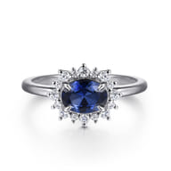 14K White Gold Diamond Halo and Oval Sapphire Classic Ladies Ring