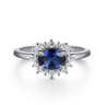 14K White Gold Diamond Halo and Oval Sapphire Classic Ladies Ring - 0.2 ct