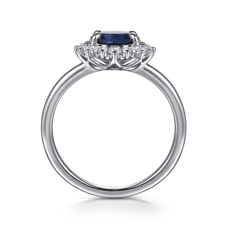 14K White Gold Diamond Halo and Oval Sapphire Classic Ladies Ring - 0.2 ct - Shot 2