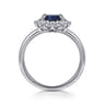 14K White Gold Diamond Halo and Oval Sapphire Classic Ladies Ring - 0.2 ct