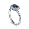 14K White Gold Diamond Halo and Oval Sapphire Classic Ladies Ring - 0.2 ct