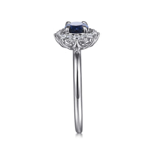 14K White Gold Diamond Halo and Oval Sapphire Classic Ladies Ring