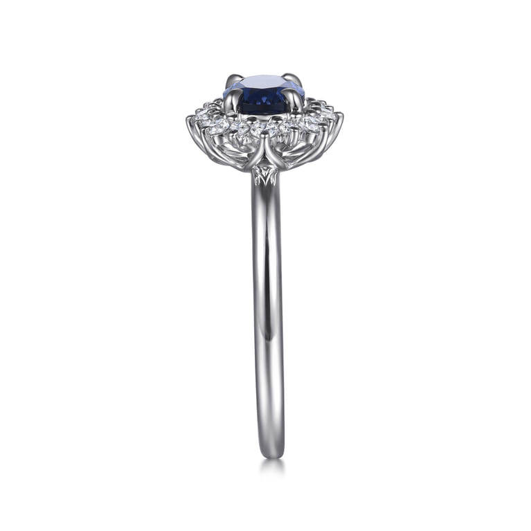 14K White Gold Diamond Halo and Oval Sapphire Classic Ladies Ring - 0.2 ct - Shot 4