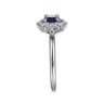 14K White Gold Diamond Halo and Oval Sapphire Classic Ladies Ring - 0.2 ct