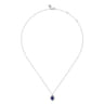 14K White Gold Diamond Halo and Oval Sapphire Classic Pendant Necklace - 0.2 ct
