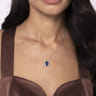 14K White Gold Diamond Halo and Oval Sapphire Classic Pendant Necklace - 0.2 ct