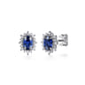 14K White Gold Diamond Halo and Oval Sapphire Classic Stud Earrings - 0.3 ct