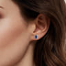 14K White Gold Diamond Halo and Oval Sapphire Classic Stud Earrings - 0.3 ct