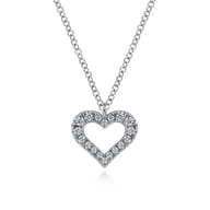 14K White Gold Diamond Heart Pendant Necklace