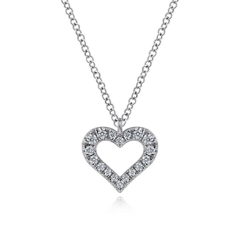 14K White Gold Diamond Heart Pendant Necklace - 0.14 ct - Shot 1