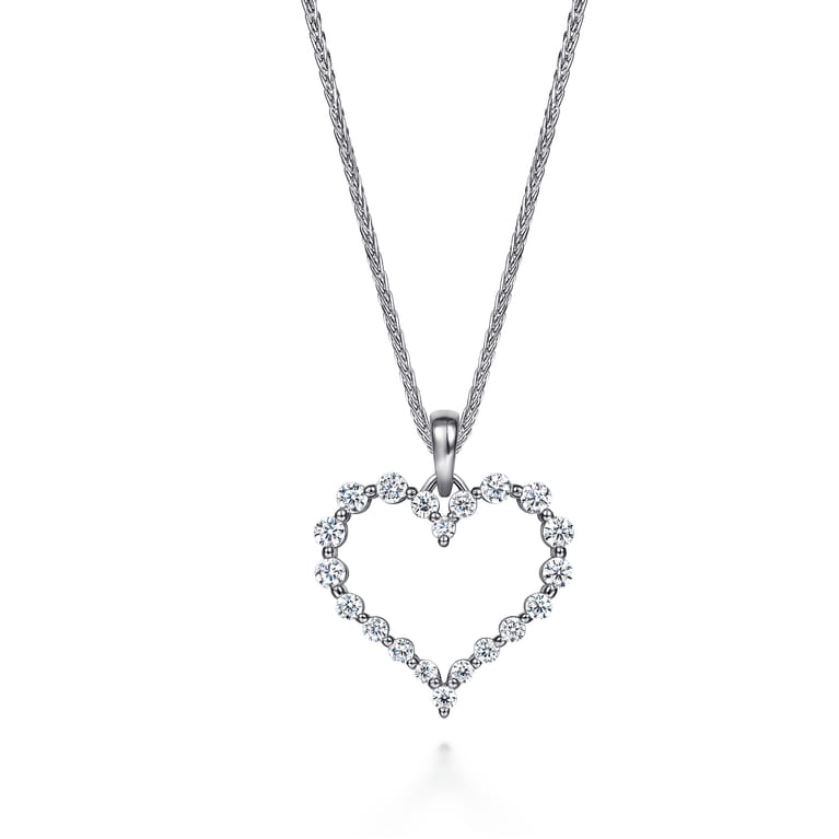14K White Gold Diamond Heart Pendant Necklace - 0.32 ct - Shot 1