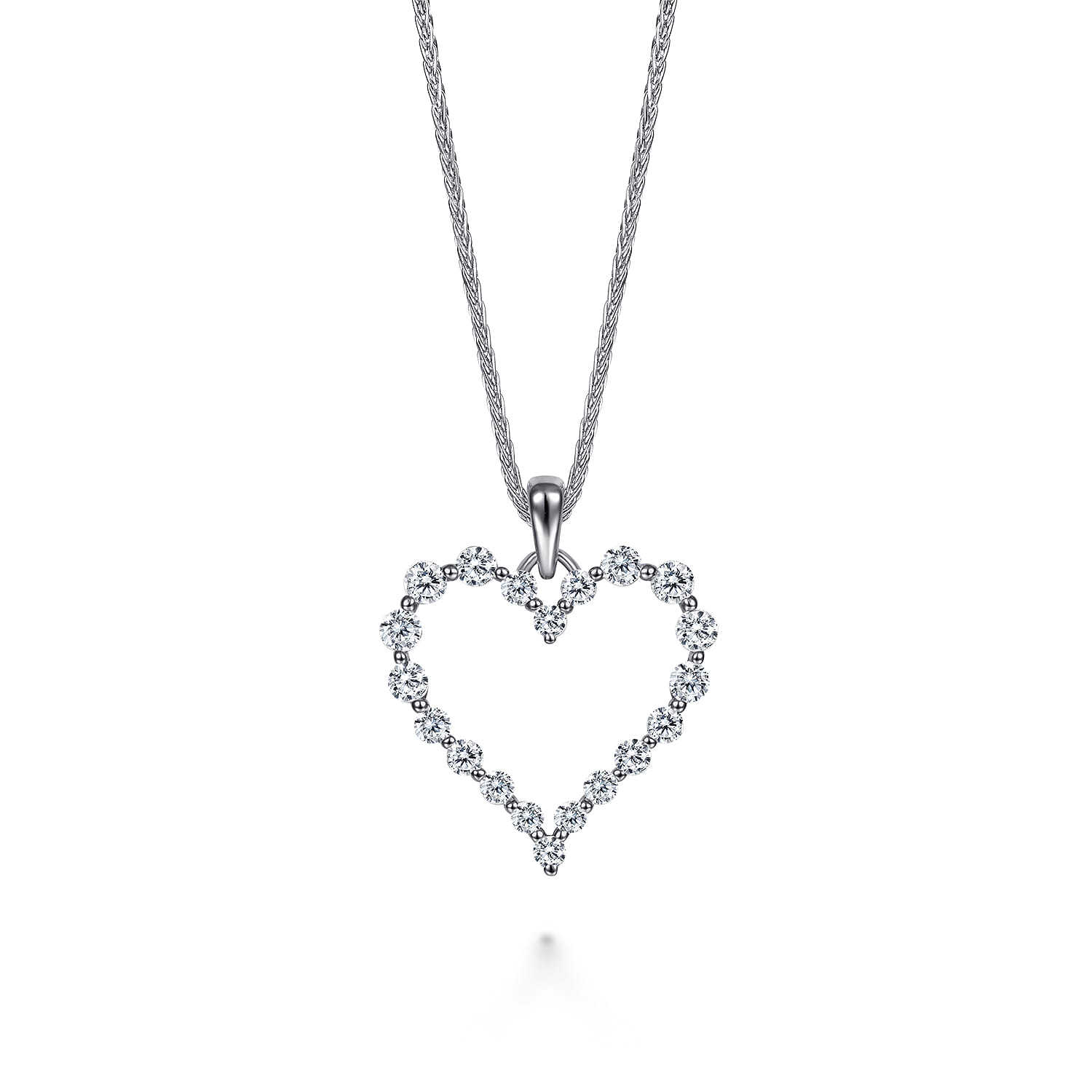 14K White Gold Diamond Heart Pendant Necklace - 0.5 ct - Shot 1