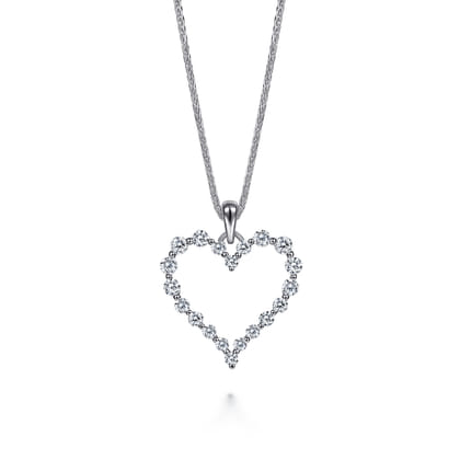 14K White Gold Diamond Heart Pendant Necklace