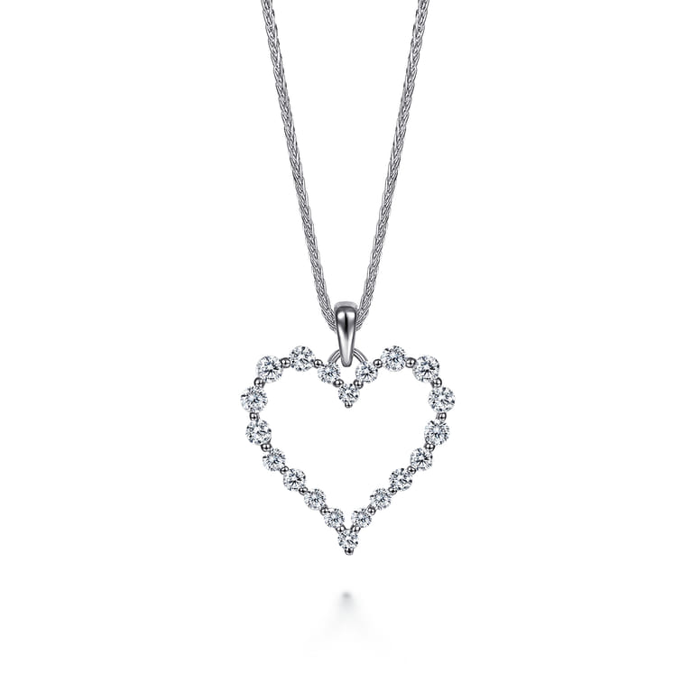 14K White Gold Diamond Heart Pendant Necklace - 0.5 ct - Shot 1