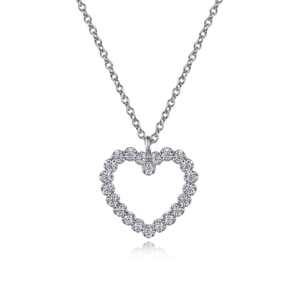 14K White Gold Diamond Heart Pendant Necklace