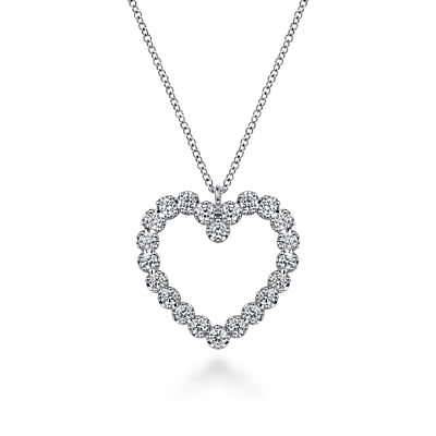 14K White Gold Diamond Heart Pendant Necklace