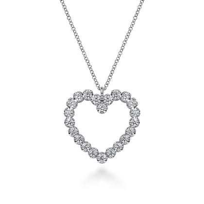 14K White Gold Diamond Heart Pendant Necklace