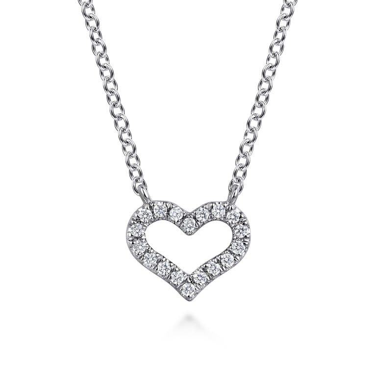 14K White Gold Diamond Heart Pendant Necklace - 0.07 ct - Shot 1