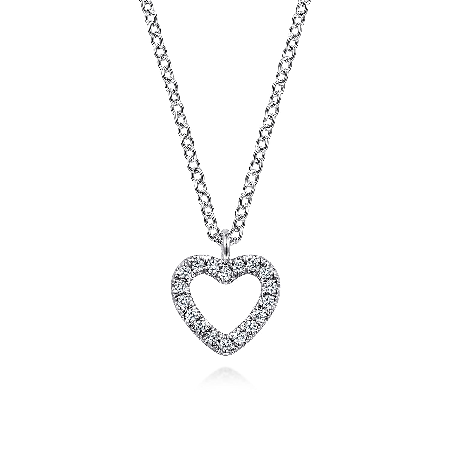 14K White Gold Diamond Heart Pendant Necklace - 0.07 ct - Shot 1