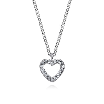14K White Gold Diamond Heart Pendant Necklace