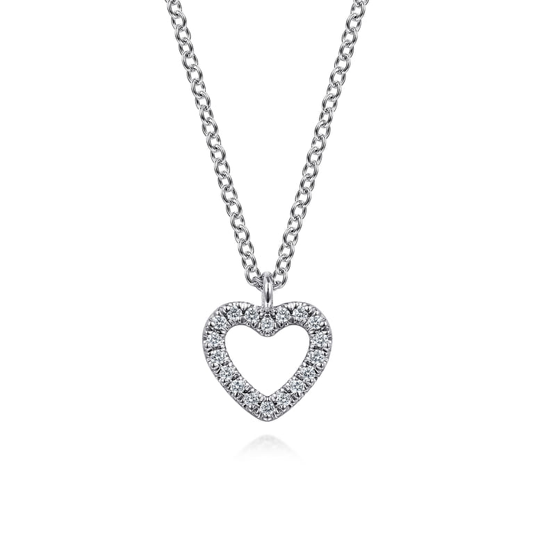 14K White Gold Diamond Heart Pendant Necklace - 0.07 ct - Shot 1