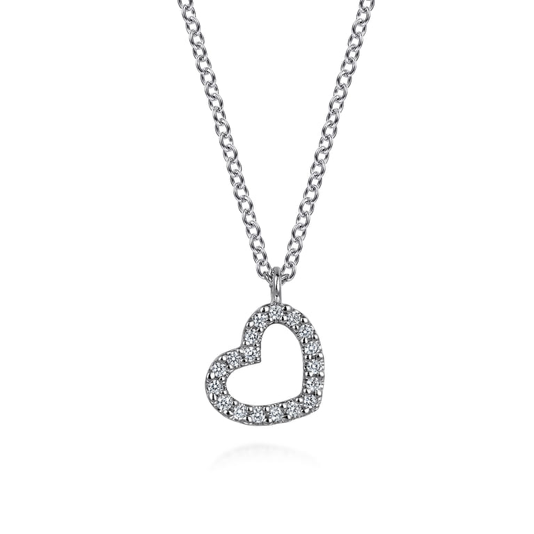 14K White Gold Diamond Heart Pendant Necklace - 0.07 ct - Shot 1