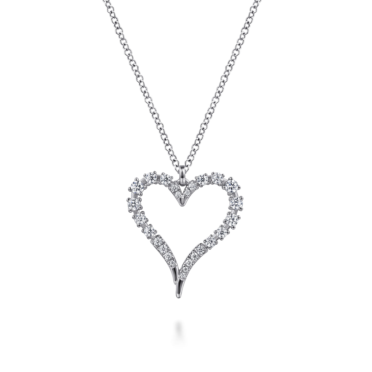 14K White Gold Diamond Heart Pendant Necklace - 0.52 ct - Shot 1