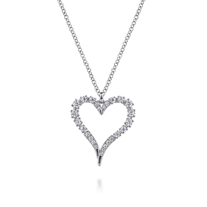 14K White Gold Diamond Heart Pendant Necklace