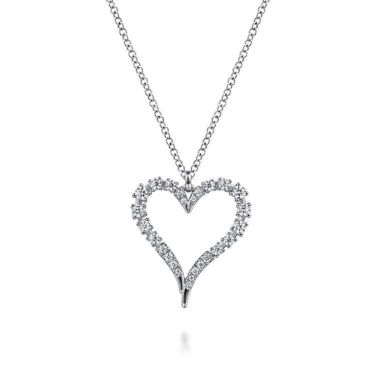 14K White Gold Diamond Heart Pendant Necklace - 0.52 ct - Shot 1