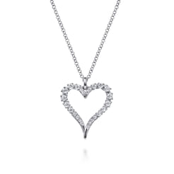 14K White Gold Diamond Heart Pendant Necklace
