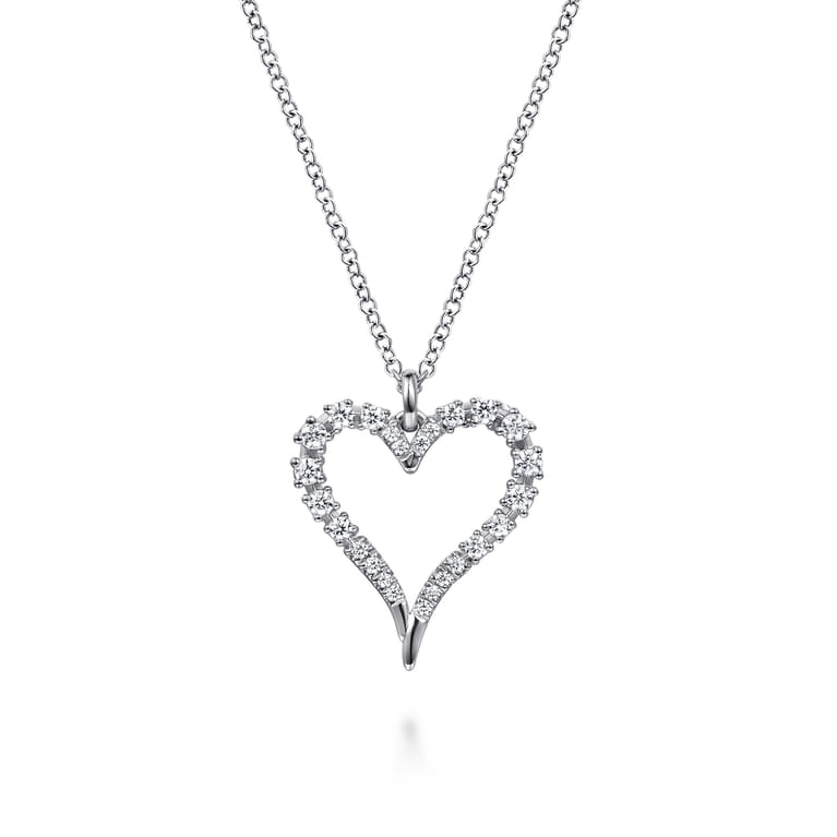 14K White Gold Diamond Heart Pendant Necklace - 0.25 ct - Shot 1