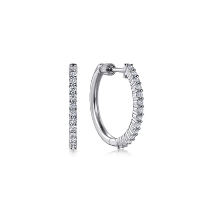 14K White Gold Diamond Hoop Earrings