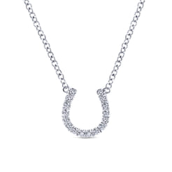 14K White Gold Diamond Horseshoe Pendant Necklace
