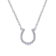 14K White Gold Diamond Horseshoe Pendant Necklace