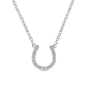 14K White Gold Diamond Horseshoe Pendant Necklace