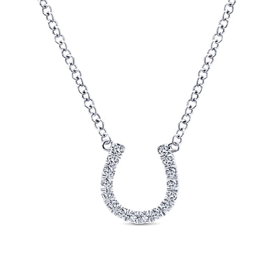 14K White Gold Diamond Horseshoe Pendant Necklace