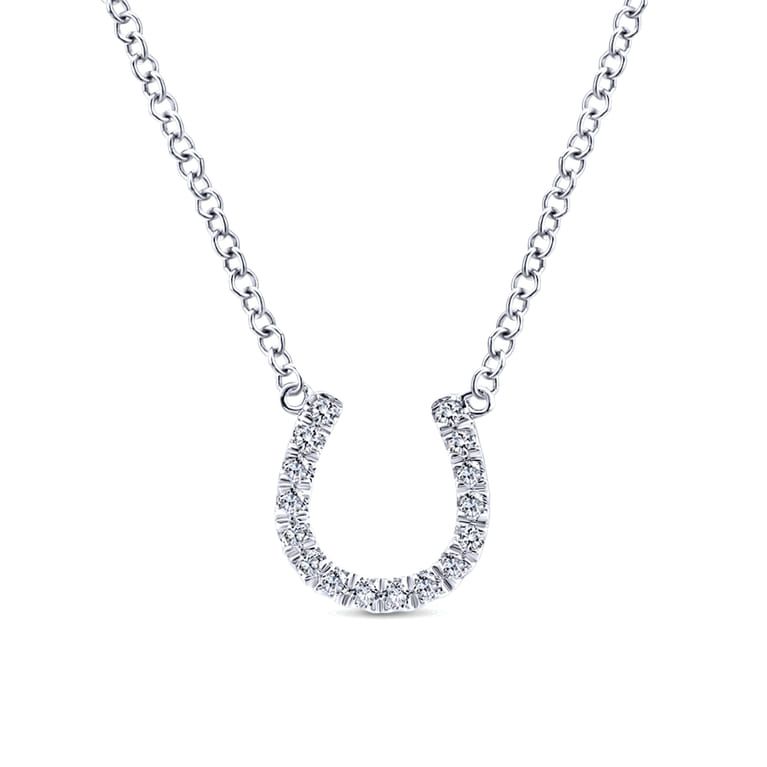 14K White Gold Diamond Horseshoe Pendant Necklace - 0.08 ct - Shot 1