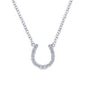 14K White Gold Diamond Horseshoe Pendant Necklace - 0.08 ct