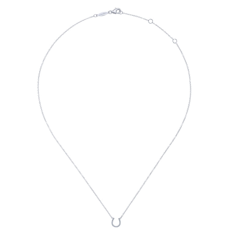 14K White Gold Diamond Horseshoe Pendant Necklace - 0.08 ct - Shot 2