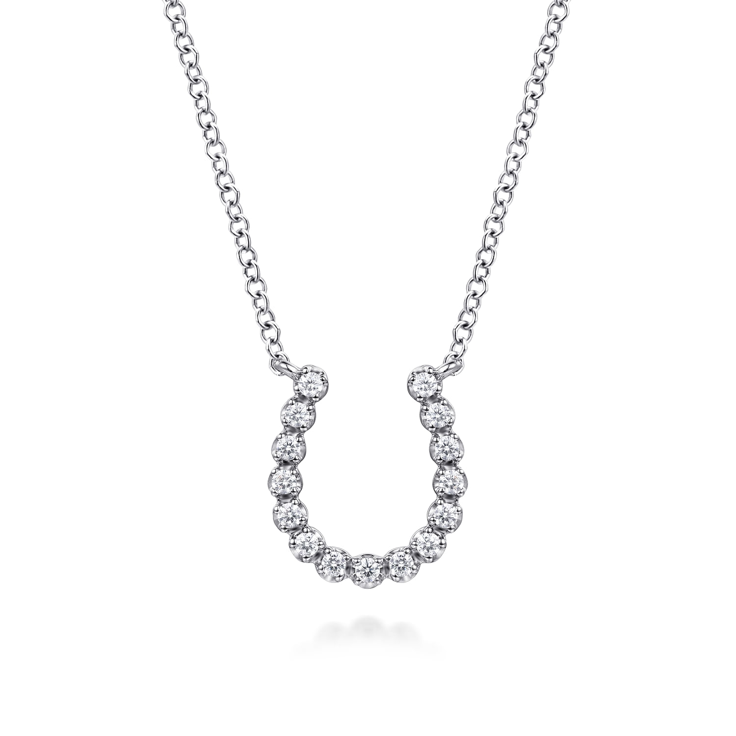 14K White Gold Diamond Horseshoe Pendant Necklace