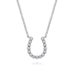 14K White Gold Diamond Horseshoe Pendant Necklace