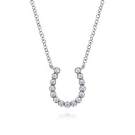 14K White Gold Diamond Horseshoe Pendant Necklace