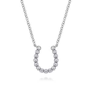 14K White Gold Diamond Horseshoe Pendant Necklace