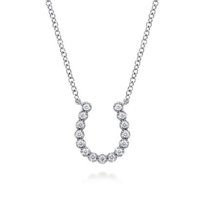 14K White Gold Diamond Horseshoe Pendant Necklace