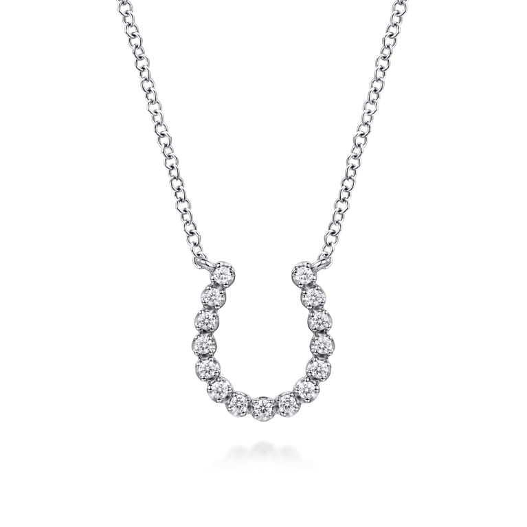 14K White Gold Diamond Horseshoe Pendant Necklace - 0.15 ct - Shot 1