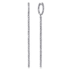 14K White Gold Diamond Huggie Drop Earrings