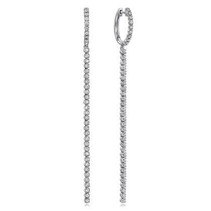 14K White Gold Diamond Huggie Drop Earrings