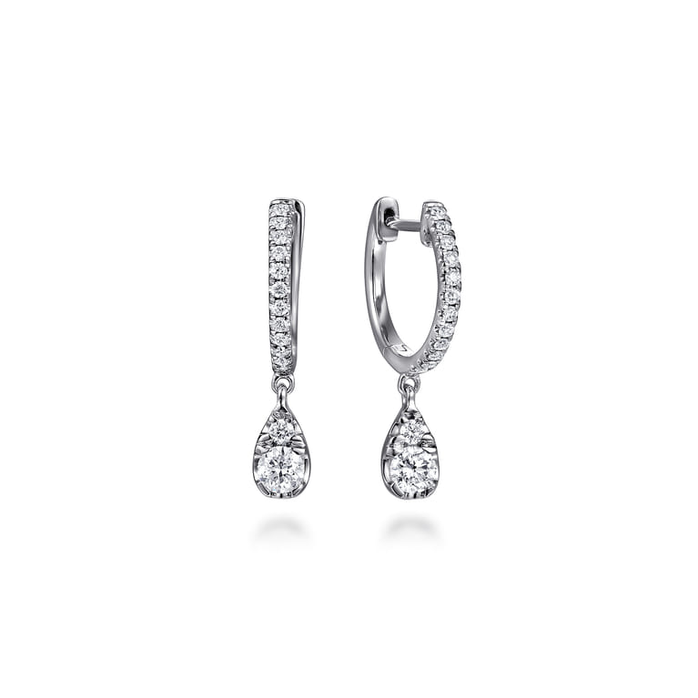 14K White Gold Diamond Huggie Drop Earrings - 0.5 ct - Shot 1