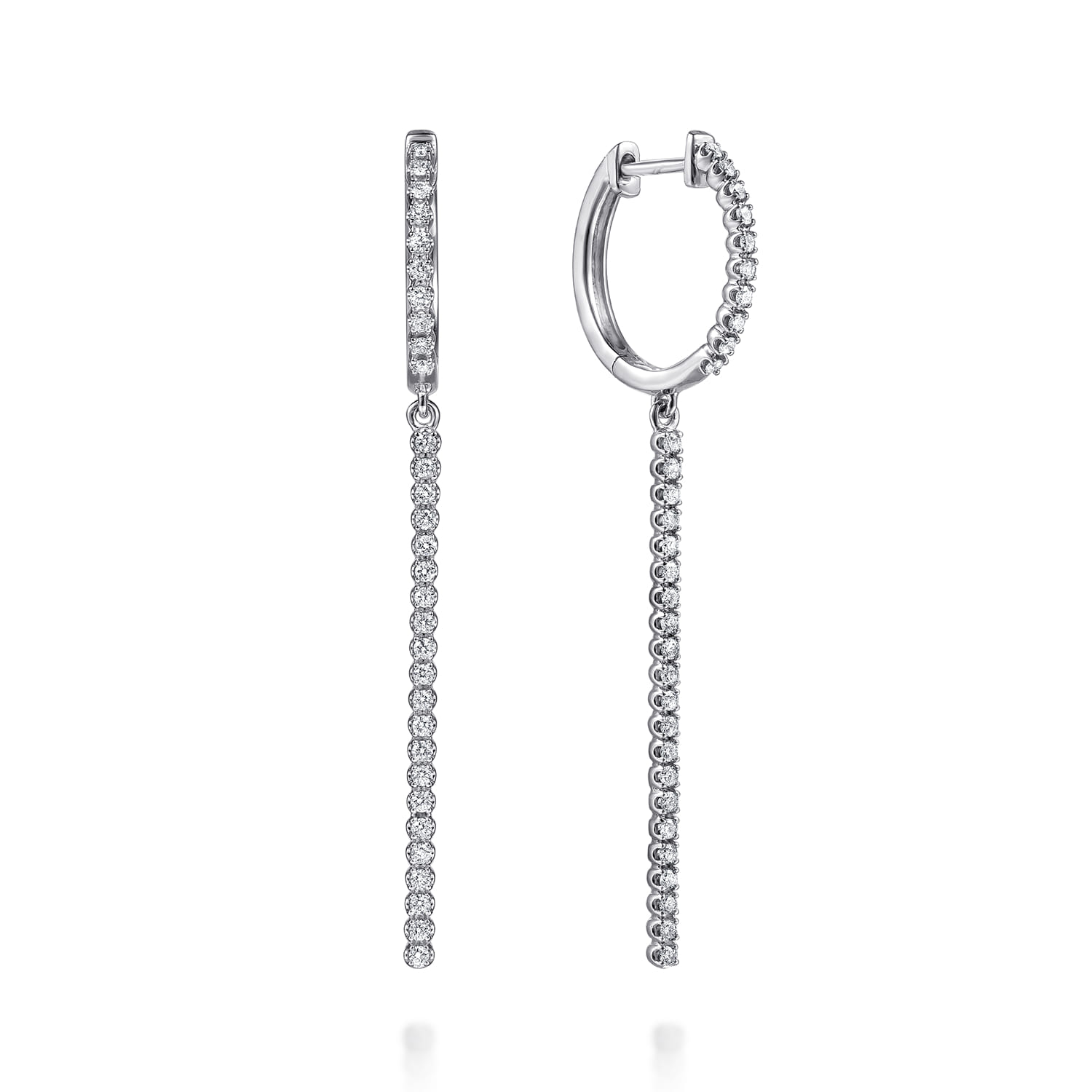 14K White Gold Diamond Huggie Drop Earrings - 0.4 ct - Shot 1